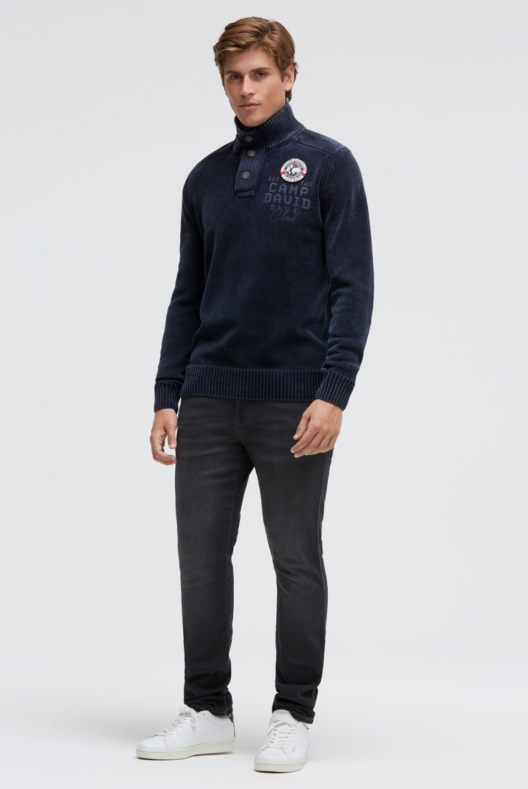 Troyer-Pullover aus Chenille mit Print und Patch