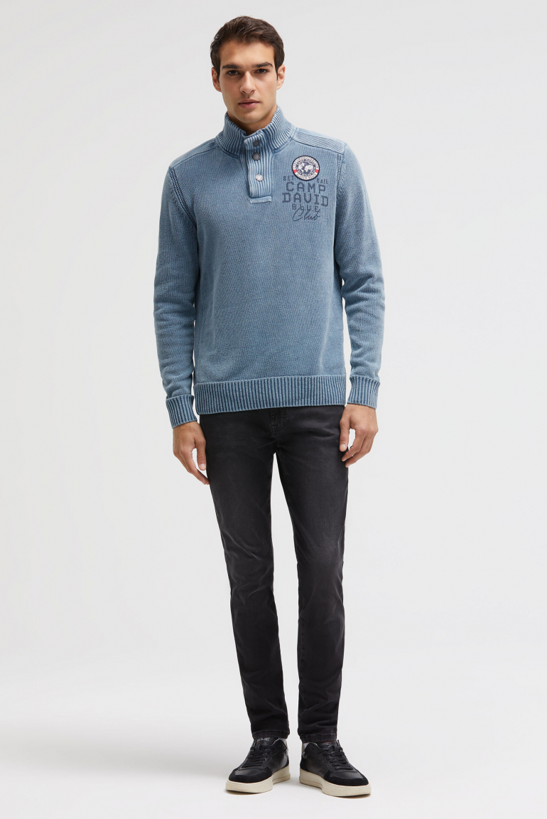 Troyer-Pullover aus Chenille mit Print und Patch