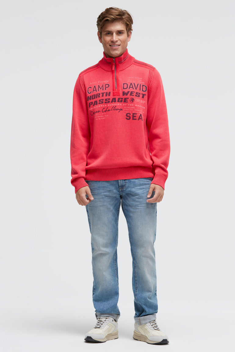 Troyer-Pullover mit Zipper, Tapes und Prints