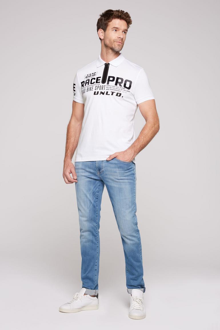 CAMP DAVID & SOCCX | Poloshirt mit Flock- und Folienprints opticwhite