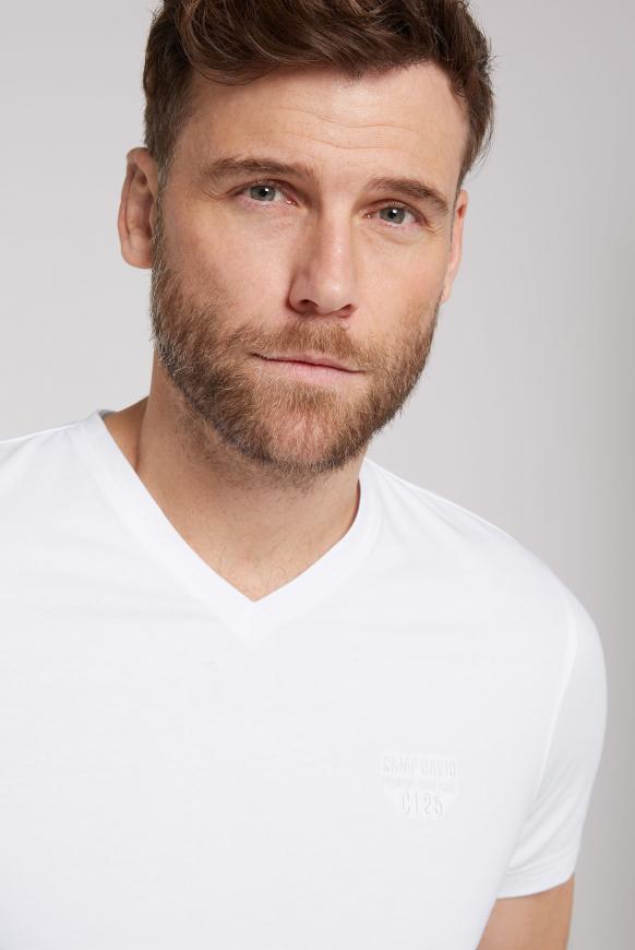 Basic V-Shirt mit Logo-Stickerei
