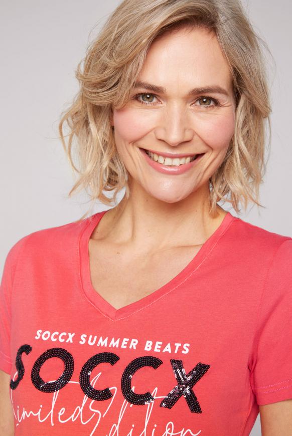 Dip Dye V-Shirt mit Pailletten-Logo