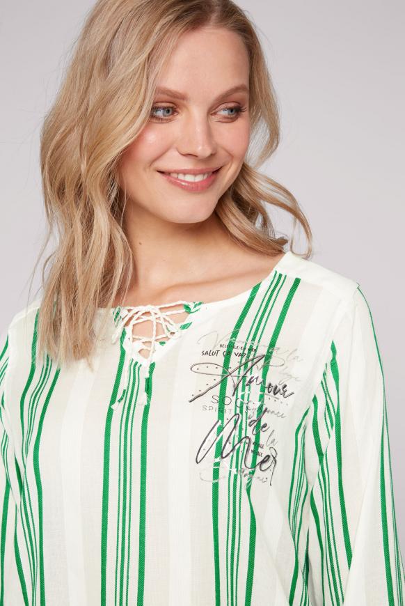 CAMP DAVID & SOCCX | Gestreifte Tunika-Bluse mit Label Prints frenchy green