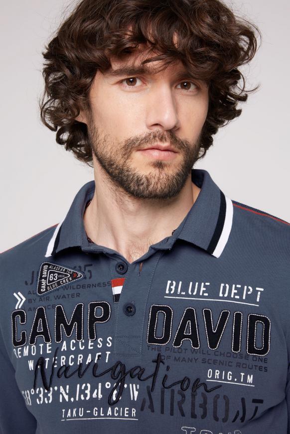 CAMP DAVID & SOCCX | Langarmpolo mit Logo-Applikationen dark sky