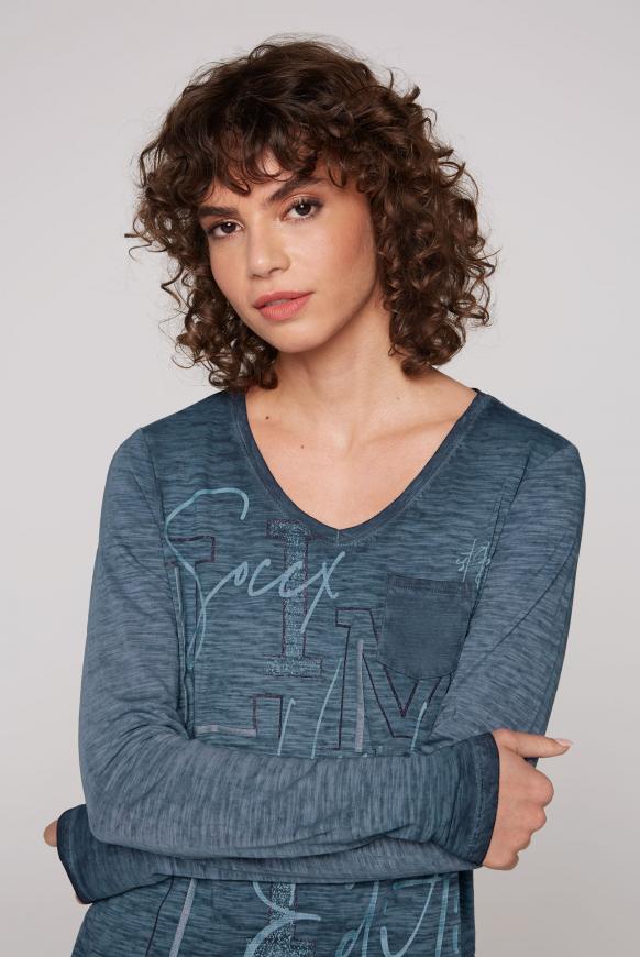Langarmshirt mit Print und Tunnelzugsaum