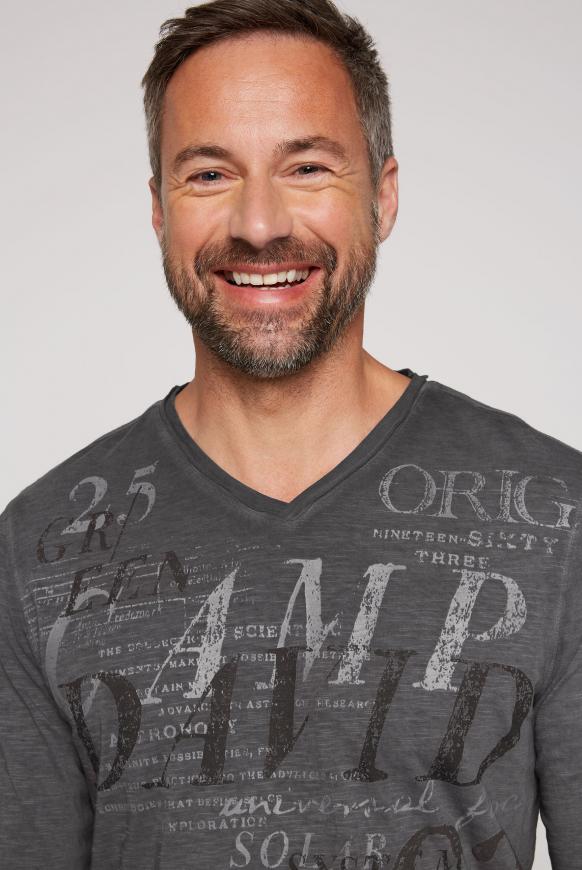 Langarmshirt mit V-Neck und Logo Prints