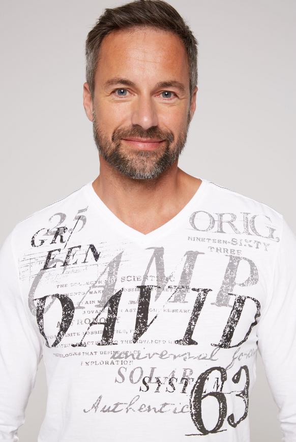 Langarmshirt mit V-Neck und Logo Prints