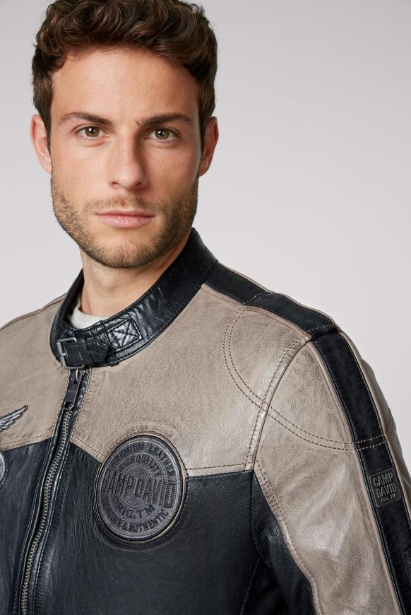 Camp David Soccx Lederjacke Im Racing Look Mit Badges Black
