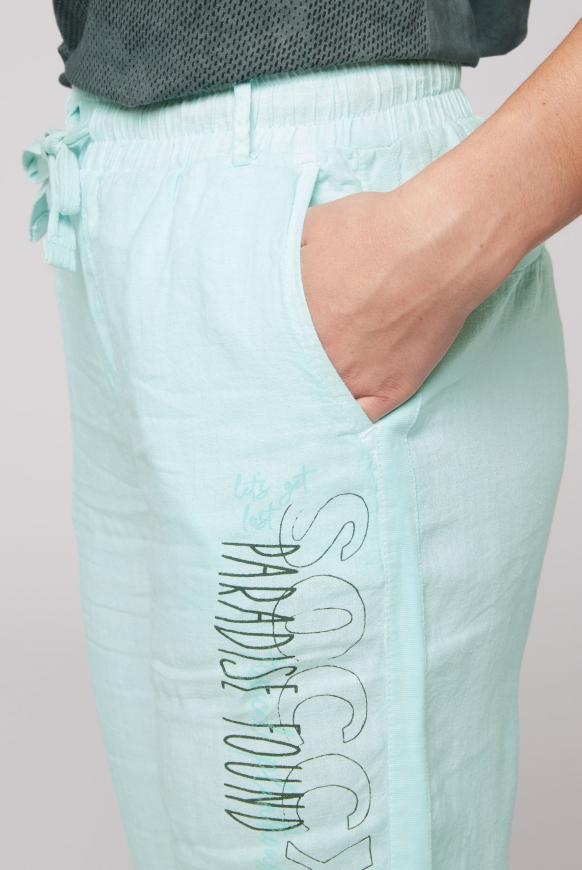 Leinenhose mit Seitentape und Label Print