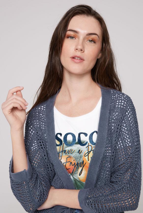 Mesh-Cardigan mit Glitzerstein-Wording