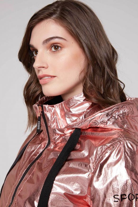 Metallic-Blouson mit Kapuze und Logo Prints