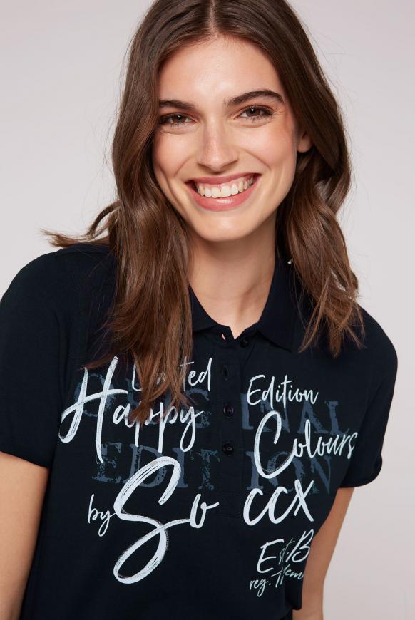 Poloshirt mit Print und Pailletten