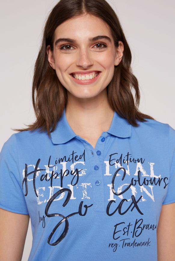 Poloshirt mit Print und Pailletten