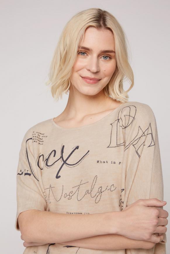 Poncho mit Wording Print und Glitzersteinen