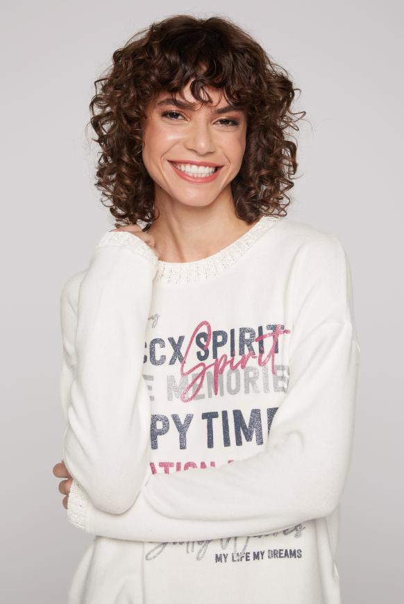 Pullover im Materialmix mit Glitzer-Print