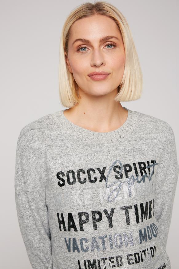 Pullover im Materialmix mit Glitzer-Print