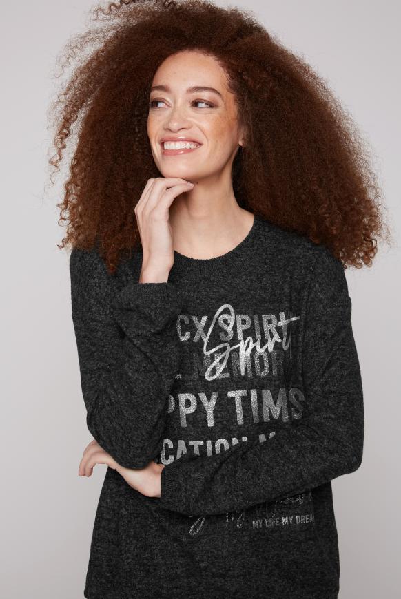 Pullover im Materialmix mit Glitzer-Print