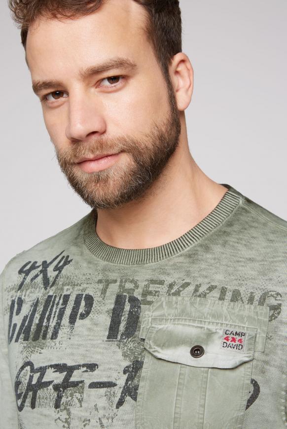 Pullover mit Used Look, Print und Tasche