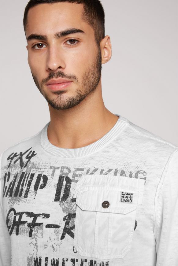 Pullover mit Used Look, Print und Tasche