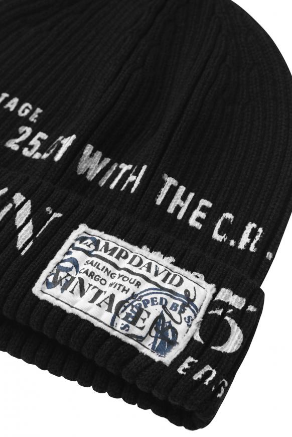 Rippstrickmütze mit Print und Patch