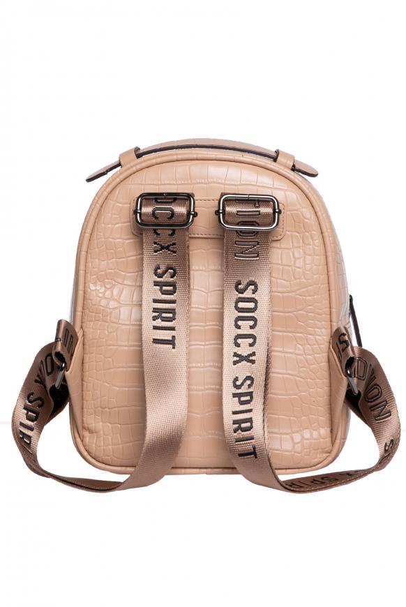 Rucksack mit Kroko-Prägung und Logo-Gurten