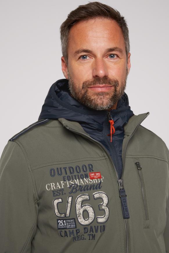 CAMP DAVID & SOCCX | Softshelljacke mit Kapuzen-Einsatz medium khaki