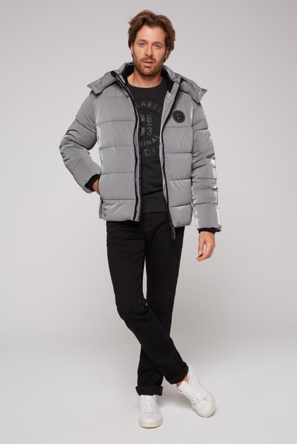 Steppjacke mit Metallic-Effekt und Kapuze