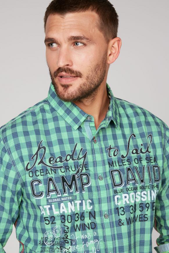 Camp David Soccx Strukturiertes Karohemd Mit Label Applikationen Green Ocean