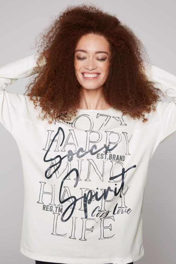 Sweatshirt mit Chenillestrick und Print