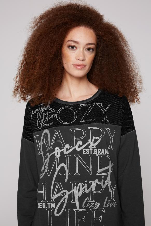 Sweatshirt mit Chenillestrick und Print