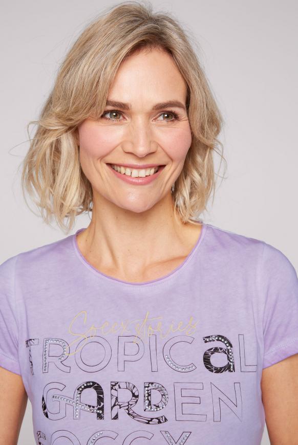 T-Shirt mit Print und Metallsteinchen
