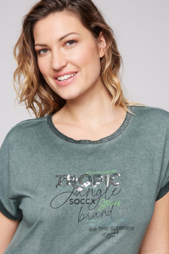 T-Shirt mit Raffung und Pailletten-Artwork
