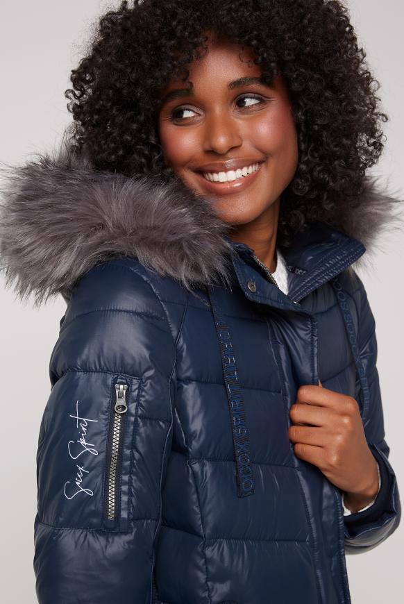 Winterjacke mit Kunstfellkragen und Logo-Tapes