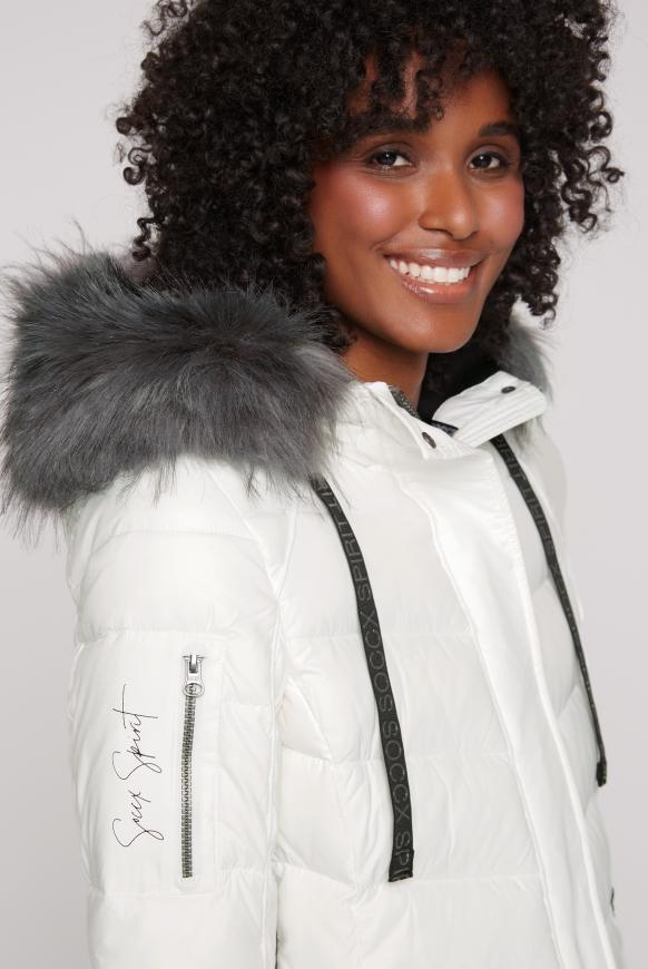 Winterjacke mit Kunstfellkragen und Logo-Tapes