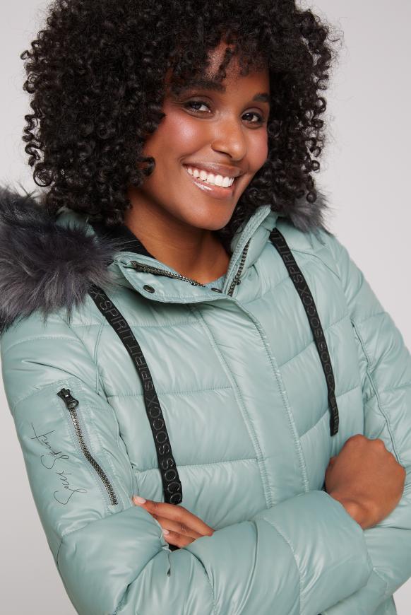 Winterjacke mit Kunstfellkragen und Logo-Tapes