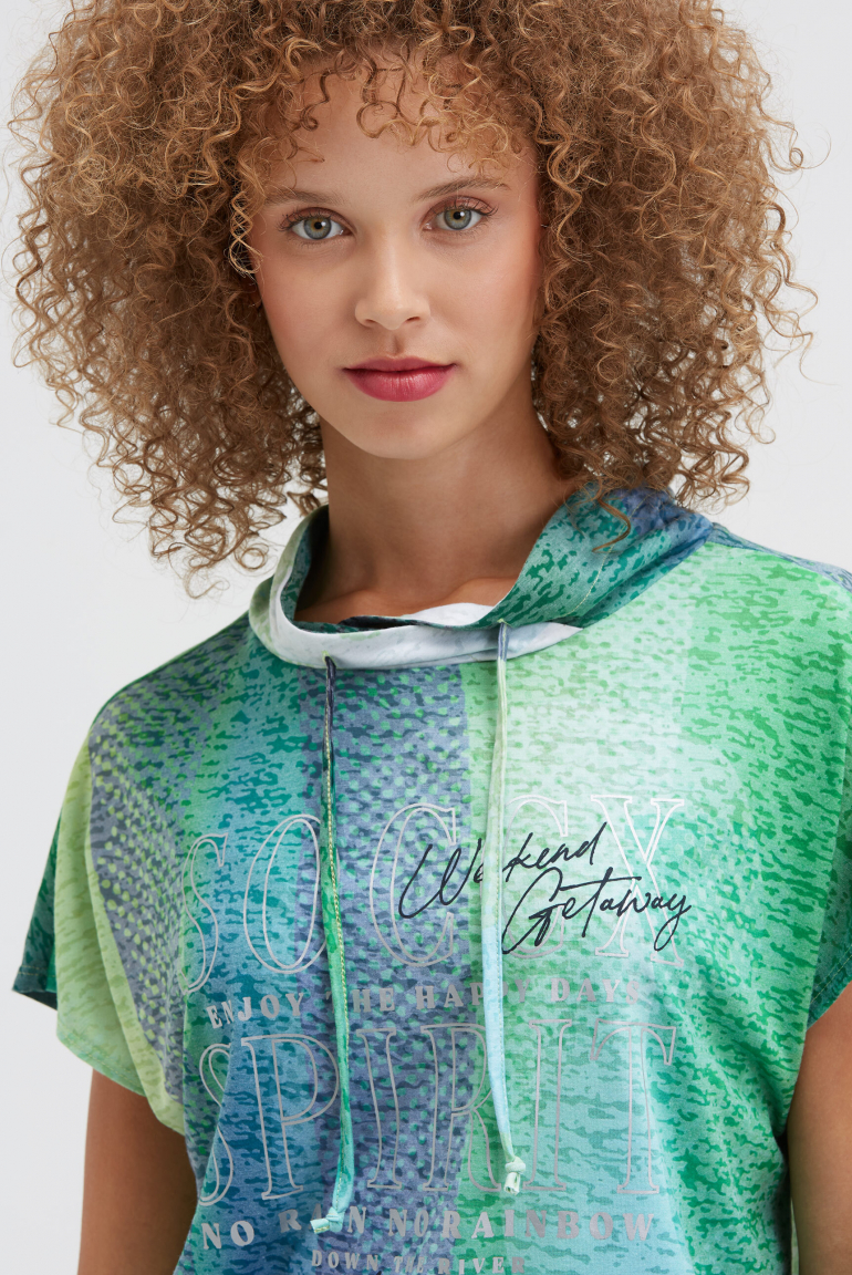 Ärmelloses Ausbrenner-Shirt mit Kragen und All Over Print