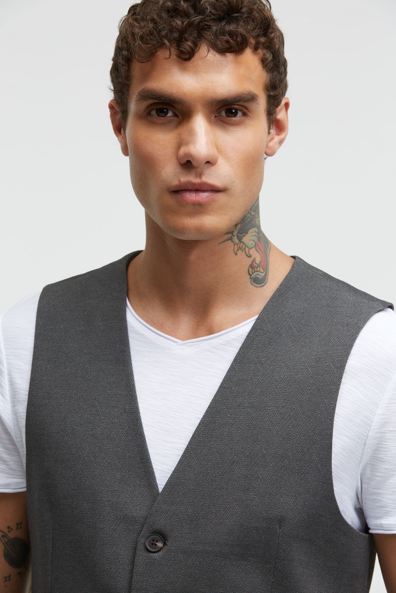 Anzugweste aus Interlock mit Herringbonemuster