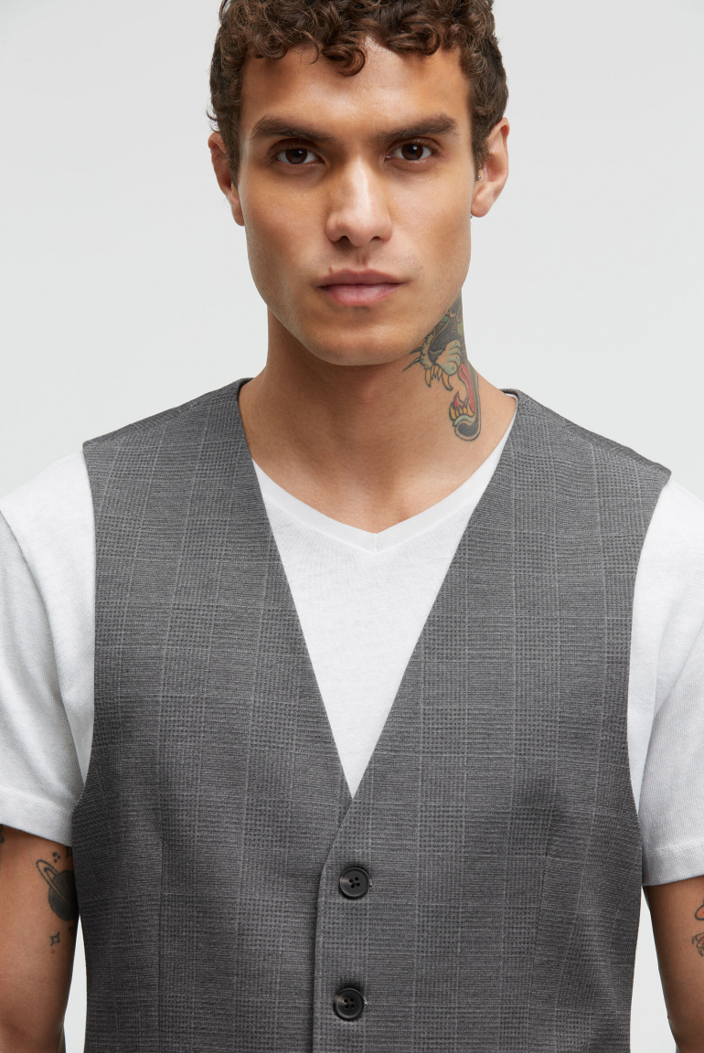Anzugweste aus Interlock mit Karomuster