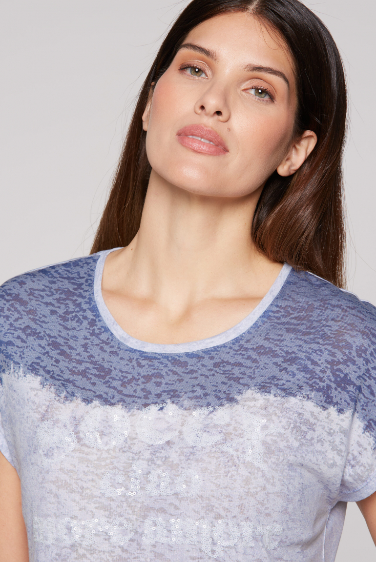 Ausbrenner-Shirt mit All Over Print und Pailletten