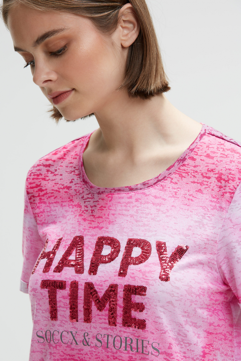 Ausbrenner-Shirt mit Pailletten-Wording