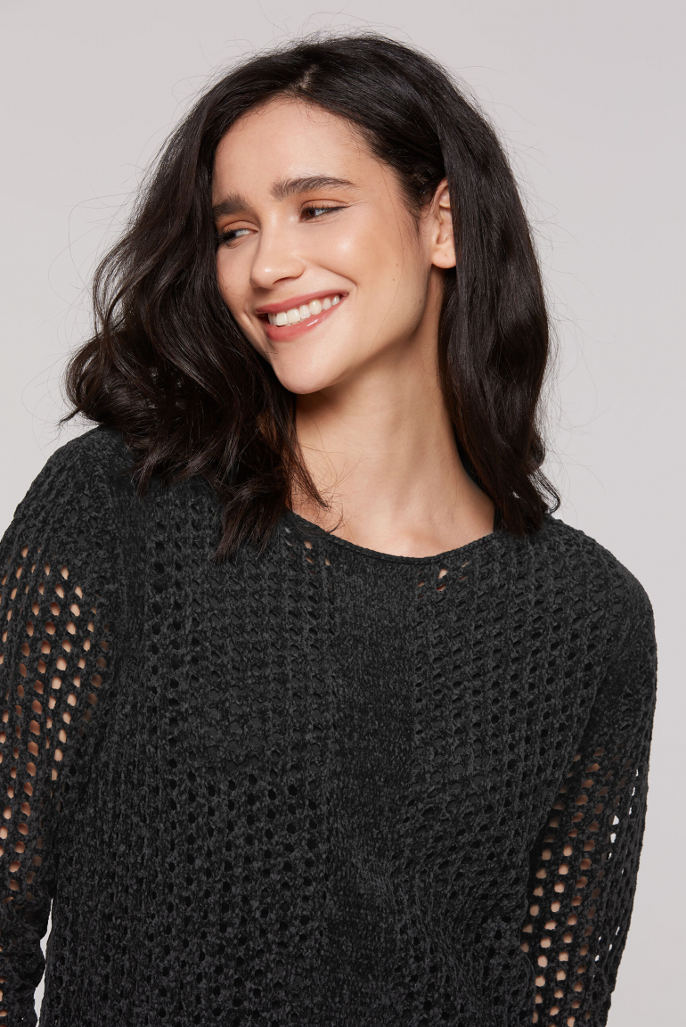 Chenille-Pullover mit U-Bootausschnitt