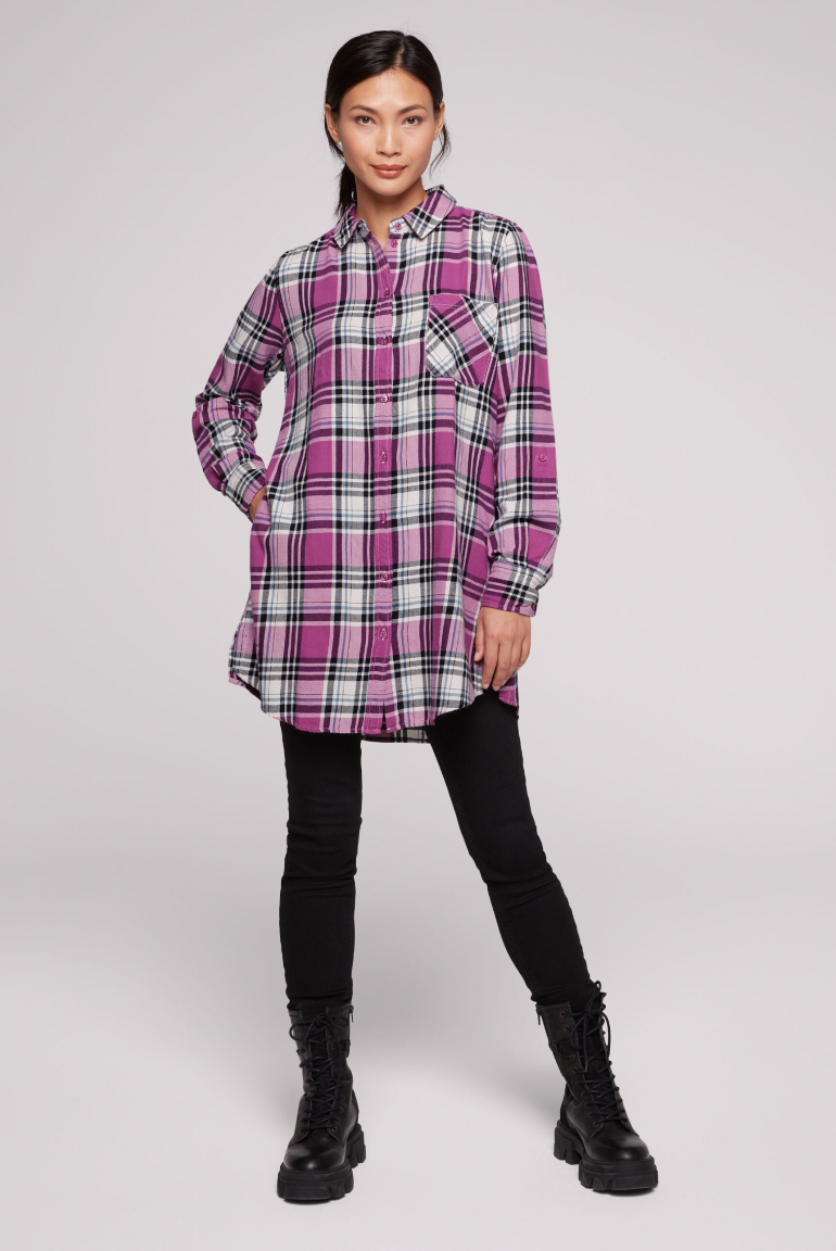 Flanellbluse mit modernem Glencheck-Karo