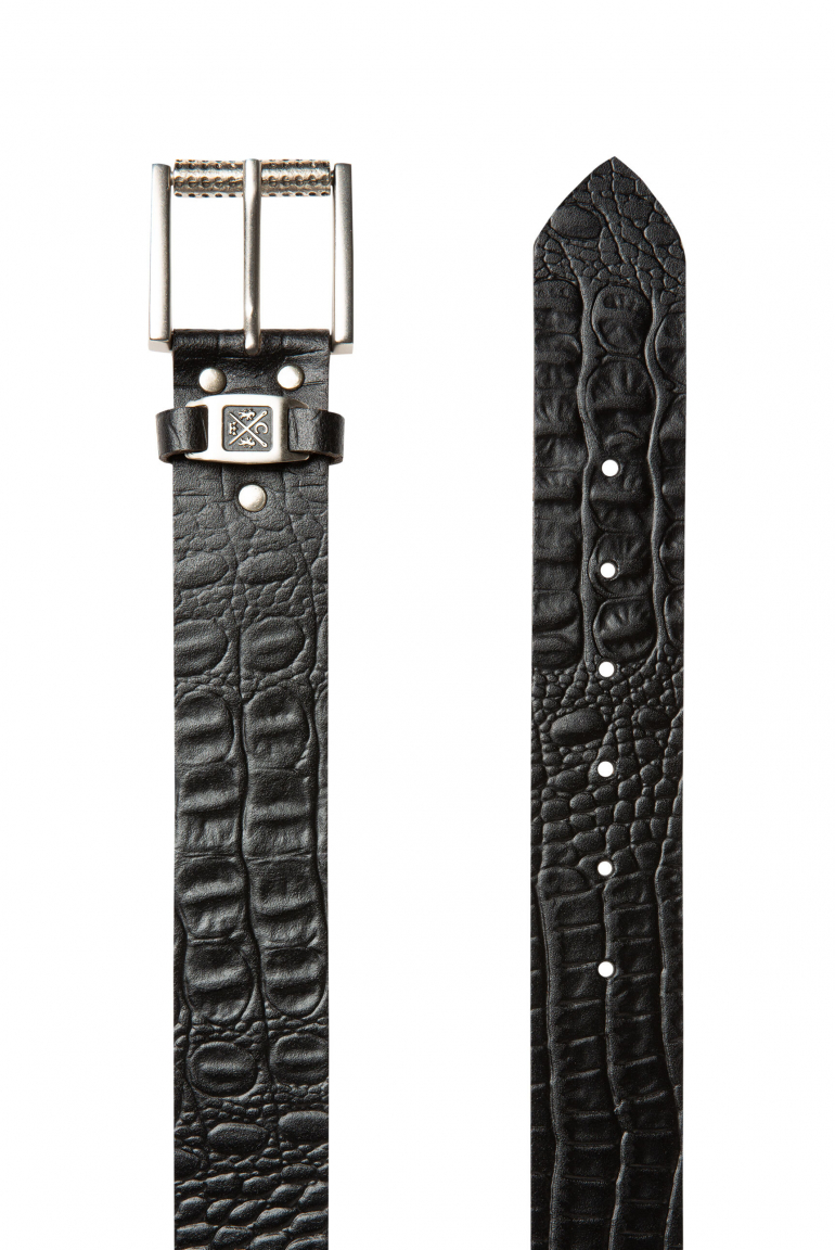 Gürtel aus geprägtem Leder mit Metall-Logo