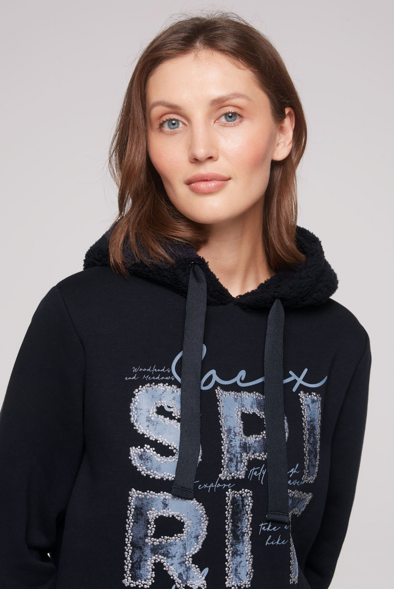 Hoodie mit Kapuze im Sherpa-Look und Artwork