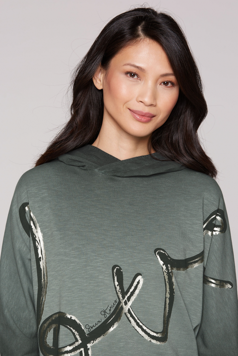 Hoodie mit kurzen Fledermausärmeln und Folienprint