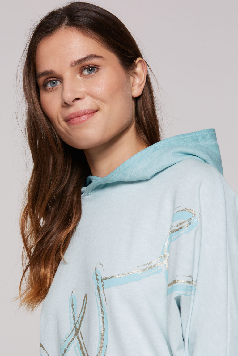 Hoodie mit kurzen Fledermausärmeln und Folienprint