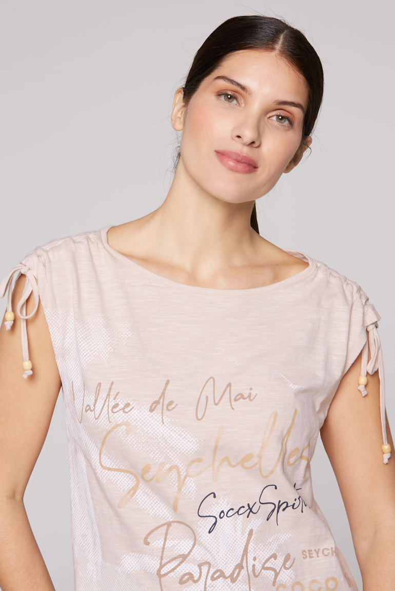 Jersey-Kleid mit gerafften Schultern und Artwork