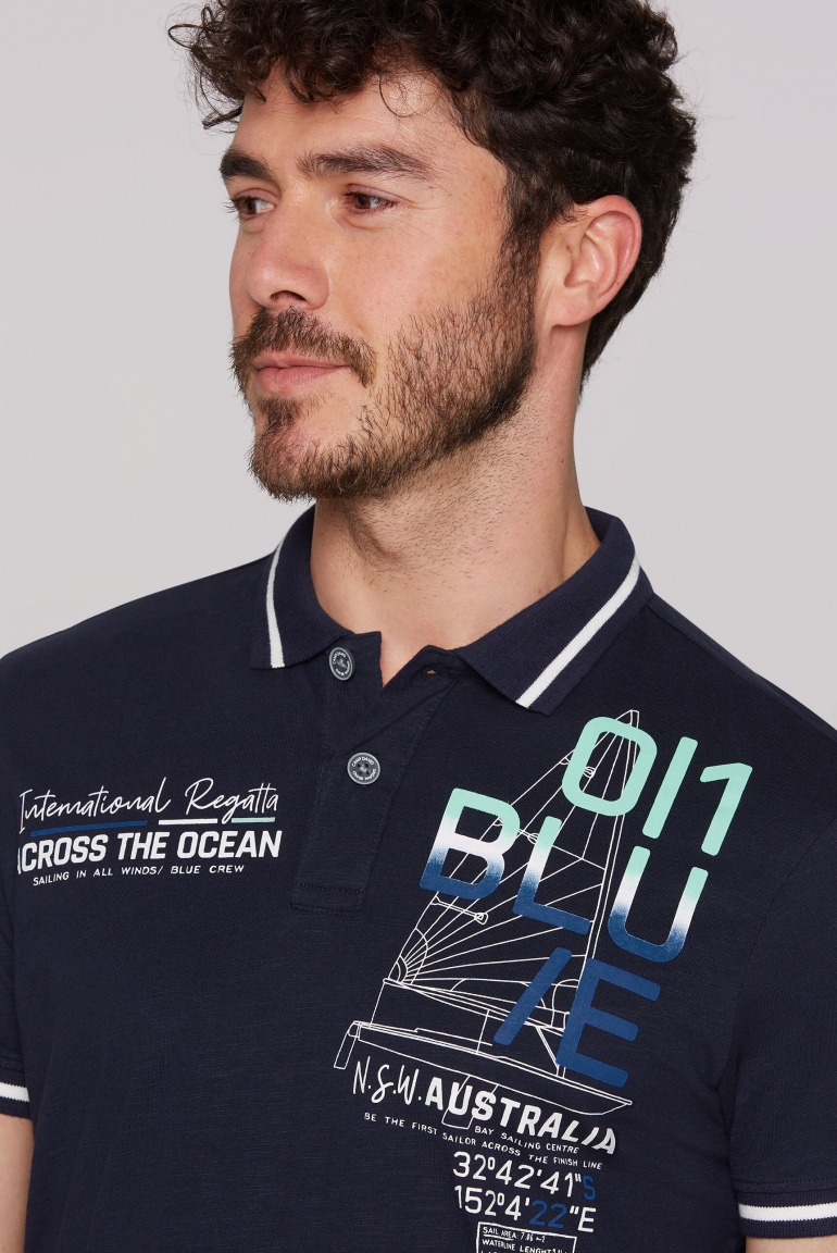 Kurzarmpolo mit Sailing Print