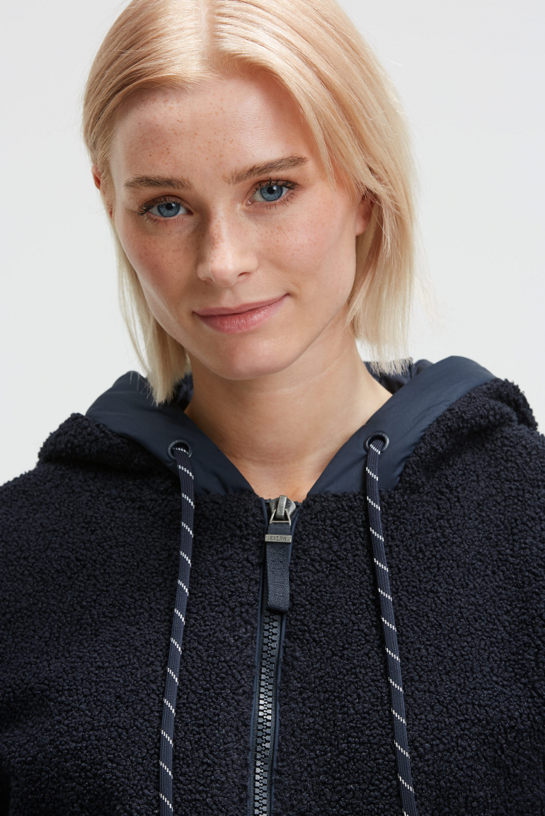 Kurzjacke im Materialmix mit Kapuze