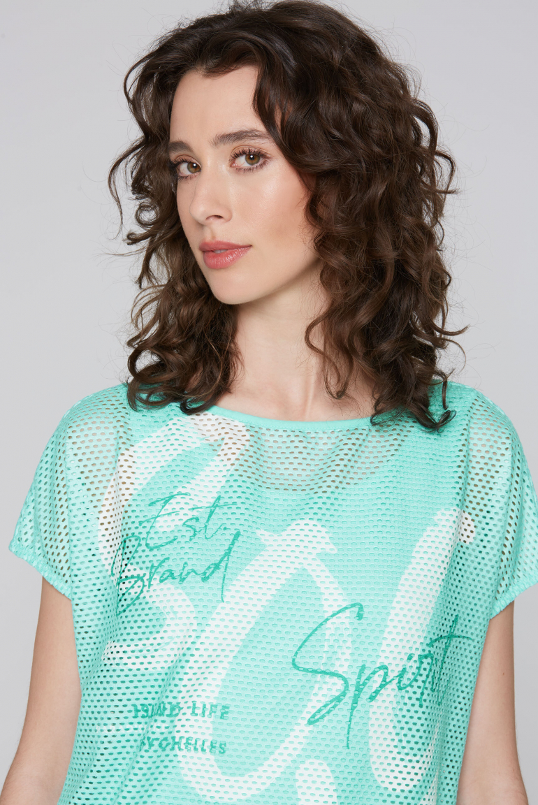 Layer-Mesh-Shirt mit Print und Top, 2-teilig